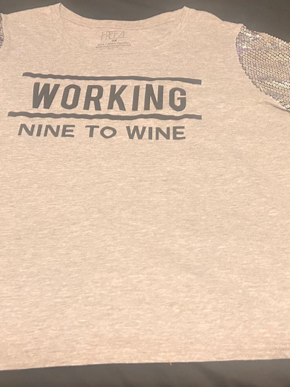 Women's Gray Sequin Shoulder Sleeveless Graphic Top – Working Nine to Wine